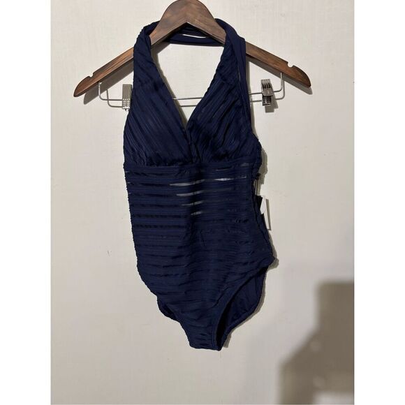 Women's La Blanca Fluid Lines Cross Back One Piece Swimsuit 8 Indigo - Picture 1 of 7